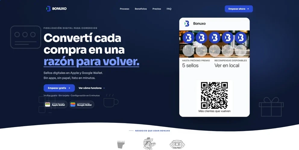 Bonuxo — Fidelización digital para convertir clientes en clientes recurrentes.